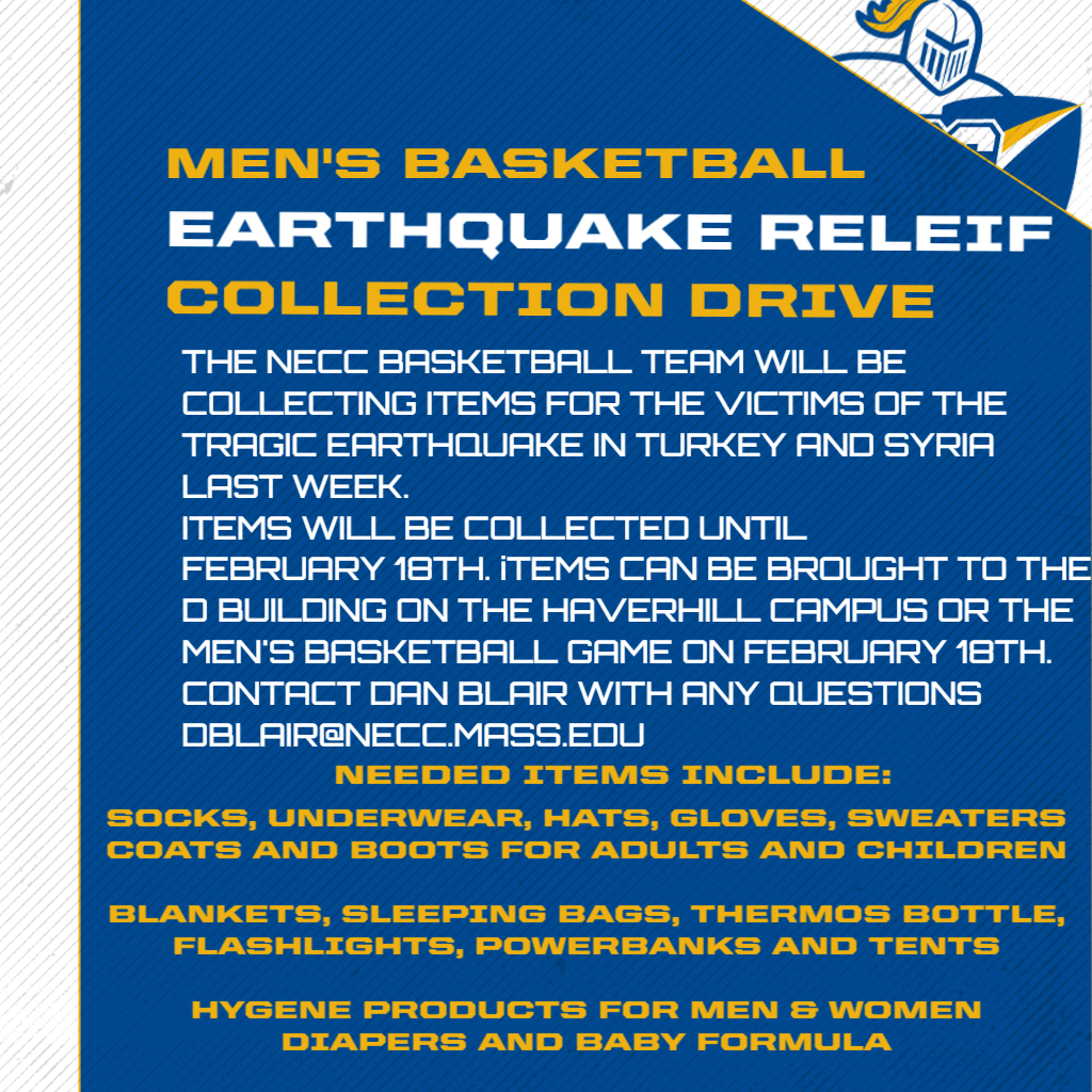 NECC men&rsquo;s basketball running collection drive for earthquake victims in Turkey and Syria